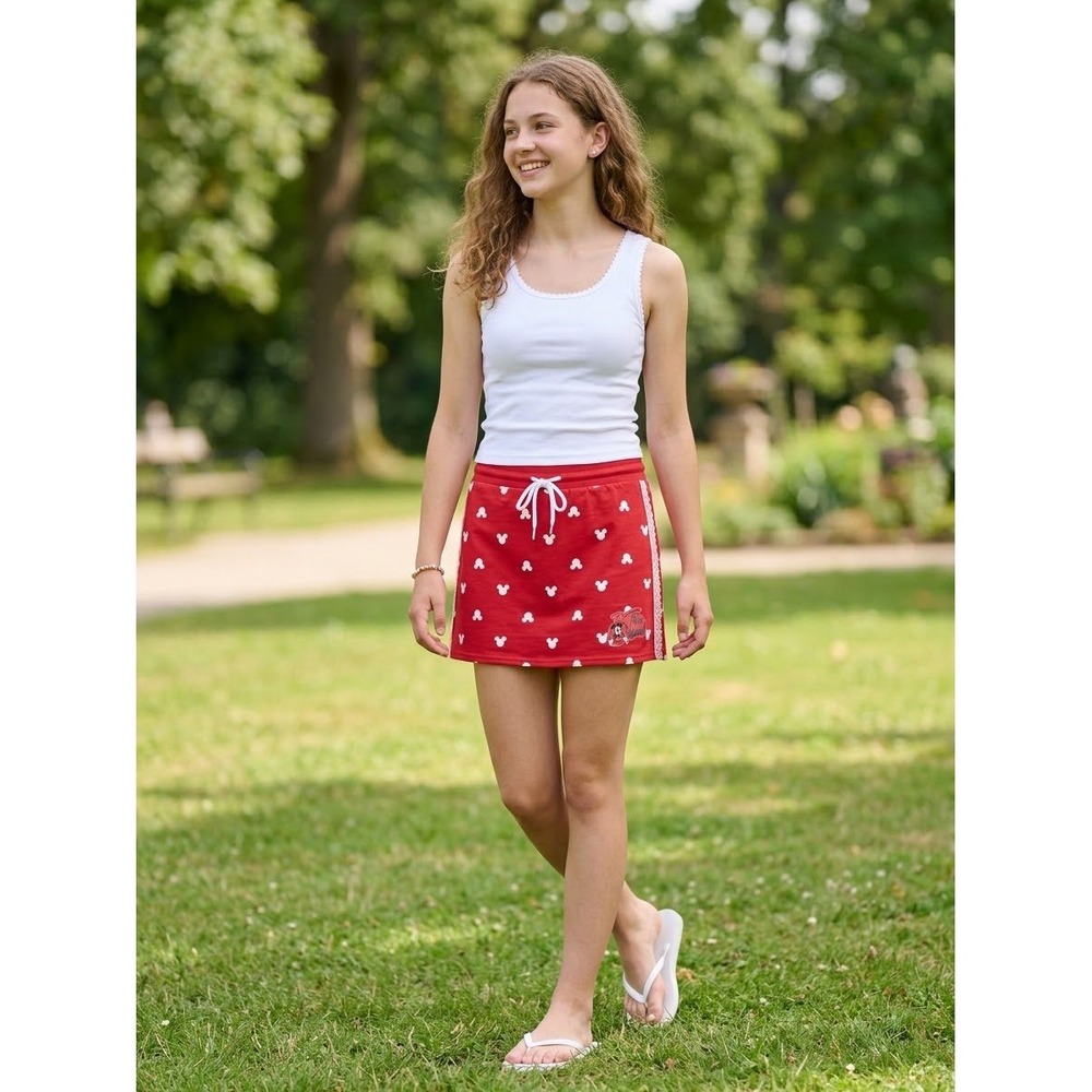 Disney Mickey Mouse Skort Women Medium 8-10 Red Excellent Lace Trim Graphic